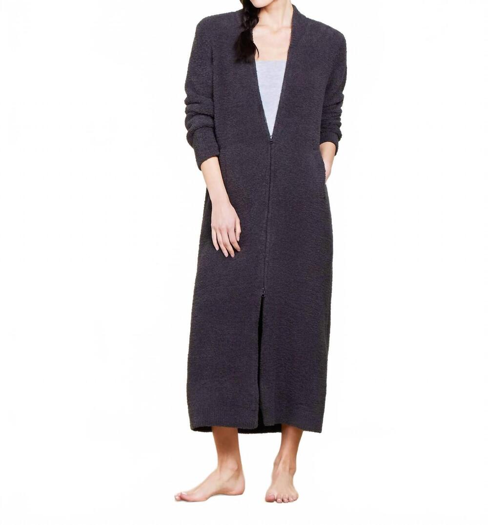 NEW BAREFOOT DREAMS cozychic zip v-neck lounger dress in carbon